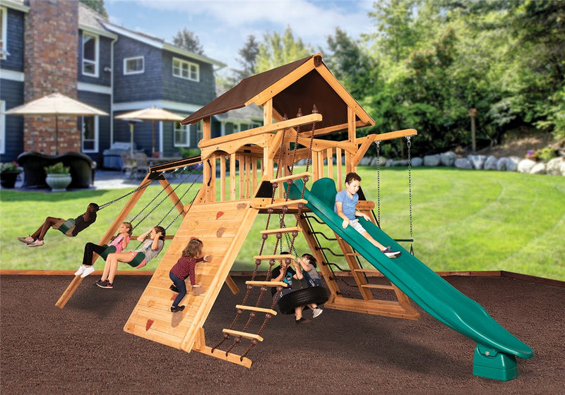Load image into Gallery viewer, Olympian Peak XL 1 w/ Tarp Roof Mahogany Swing Set