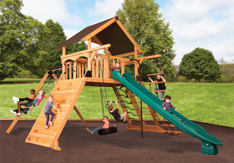 Load image into Gallery viewer, Titan Peak Jumbo 1 Swing Set (Mahogany Color Tarp Roof)