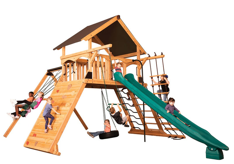 Load image into Gallery viewer, Titan Peak Jumbo 1 Swing Set (Mahogany Color Tarp Roof)