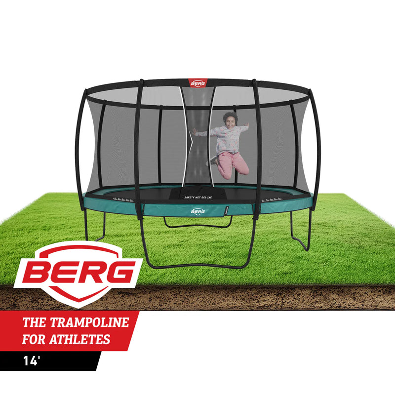 Load image into Gallery viewer, BERG Champion 14' Round Above Ground Trampoline + Safety Net Deluxe