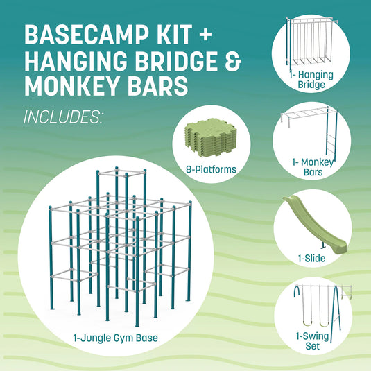 ActivPlay Base Camp Playground + Monkey Bars, Hanging Bridge Modules