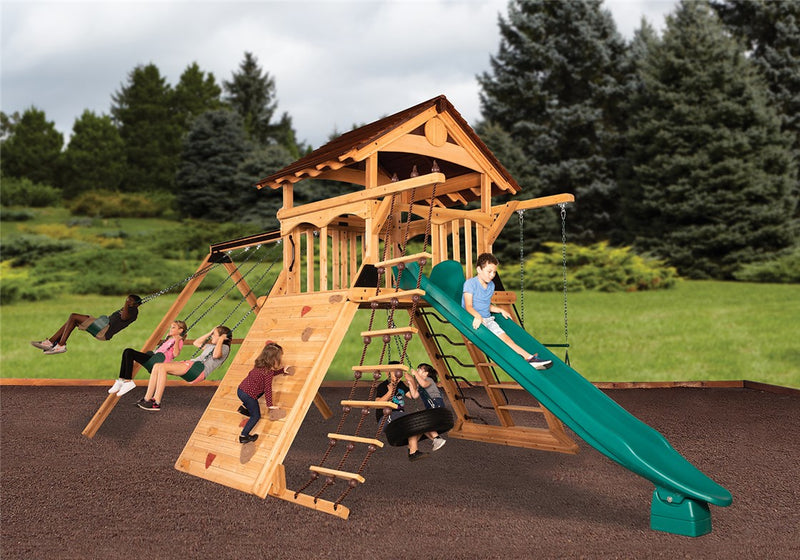 Load image into Gallery viewer, Olympian Peak XL 1 w/ Wood Roof Swing Set
