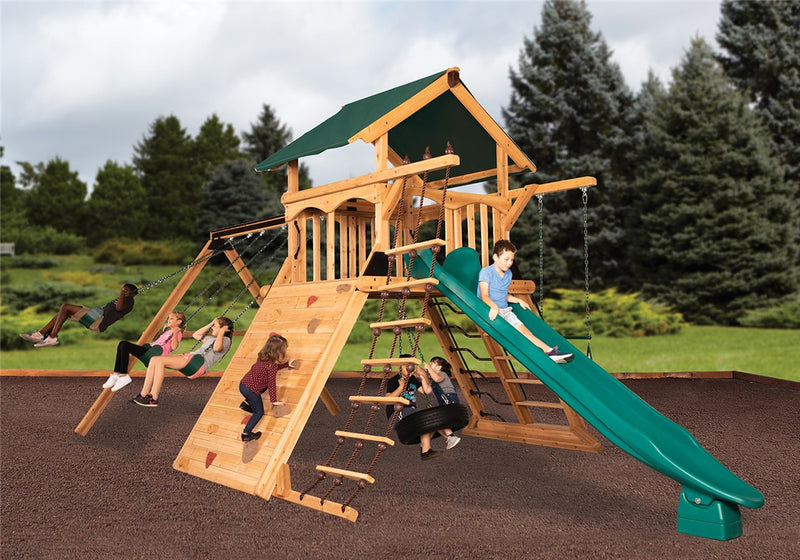 Load image into Gallery viewer, Olympian Peak XL 1 w/ Tarp Roof Green Swing Set
