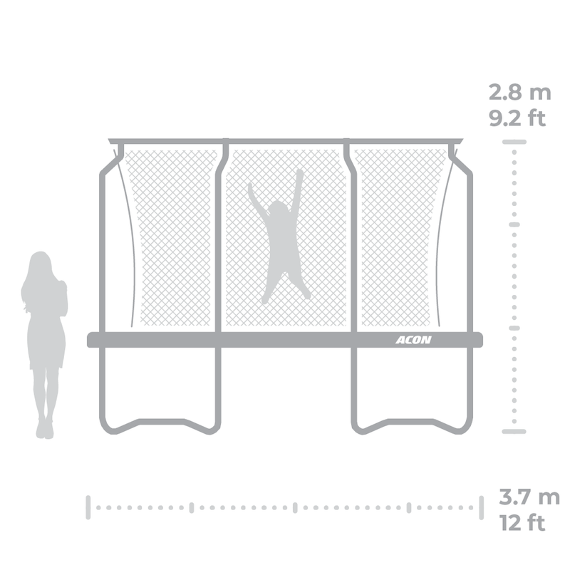 Load image into Gallery viewer, ACON Air 12ft Standard Trampoline with Net and Ladder Dimensions 1 Marin Backyards
