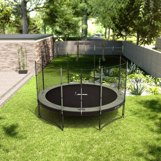 ACON Air 12ft Standard Trampoline with Net and Ladder Lifestyle 1 Marin Backyards