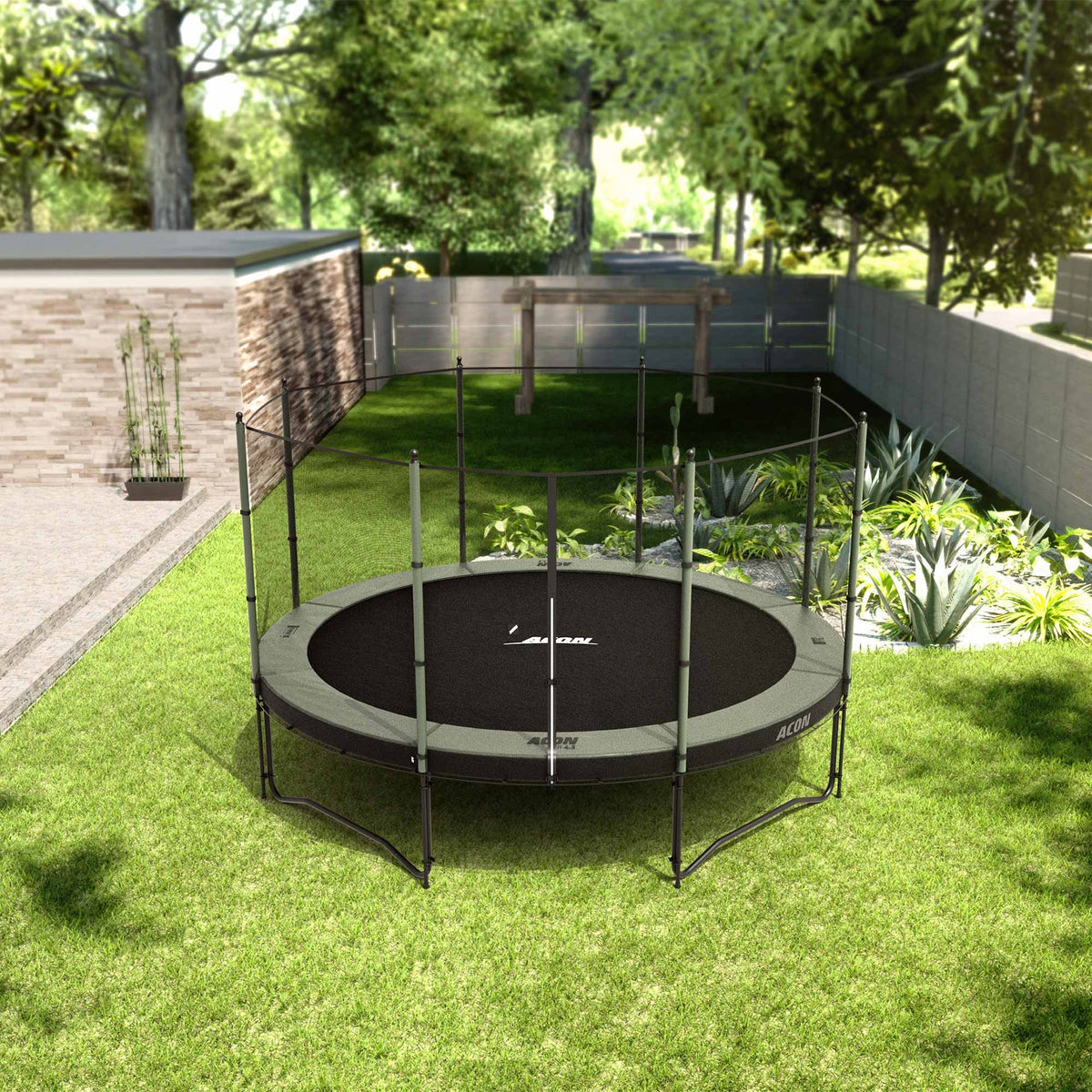 ACON Air 12ft Standard Trampoline with Net and Ladder Lifestyle 1 Marin Backyards