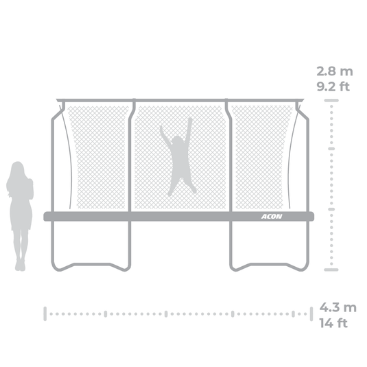 ACON Air 14ft Premium Trampoline with Net and Ladder Dimensions 2 Marin Backyards
