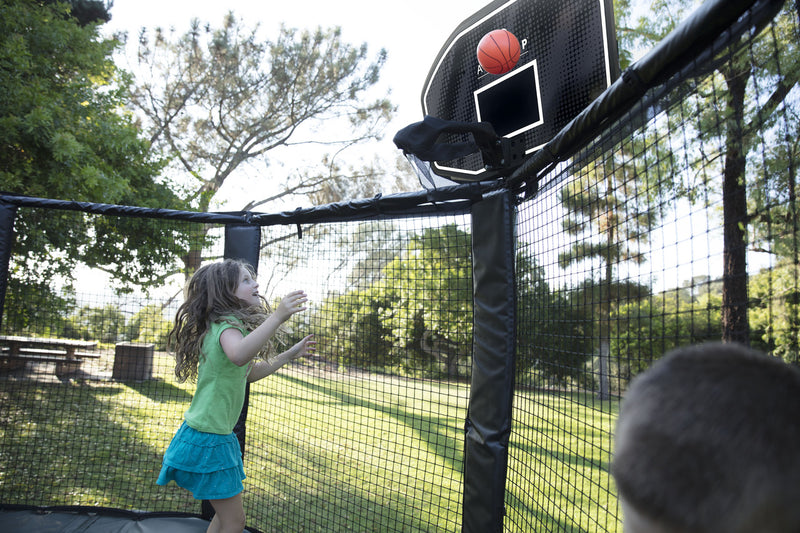 Load image into Gallery viewer, AlleyOOP ProFlex Basketball Hoop Set For Trampolines In Action 3 Marin Backyards
