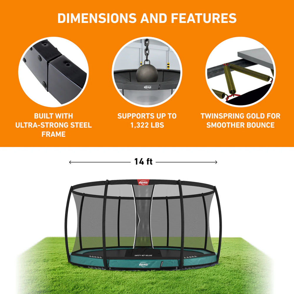 BERG Champion 14' Oval Lo-Ground Trampoline with Enclosure