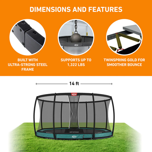 BERG Champion 14' Oval Lo-Ground Trampoline with Enclosure