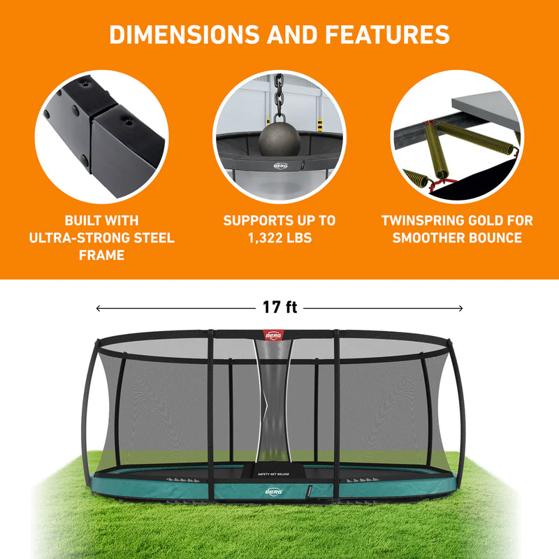 Load image into Gallery viewer, BERG Grand Champion 17' Oval Lo-Ground Trampoline with Enclosure
