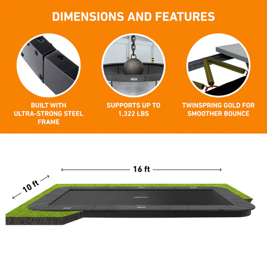 BERG Ultim Champion 10'x16' Rectangle In-Ground Trampoline