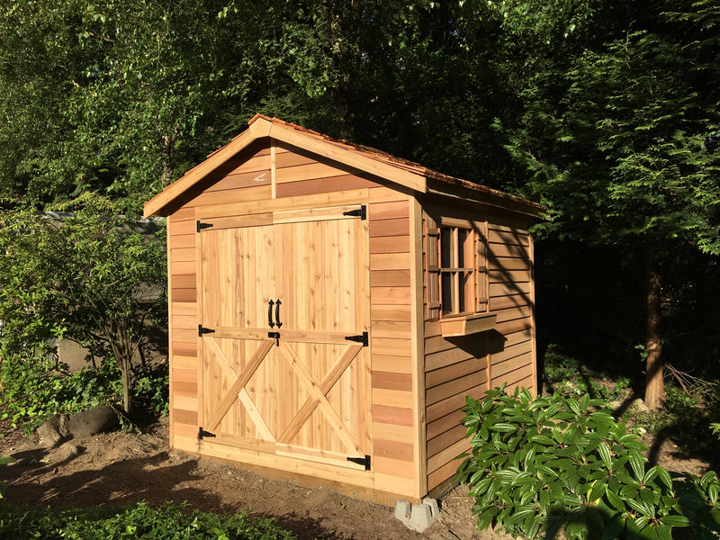 Load image into Gallery viewer, CedarShed 8’x 8’ Storage Shed lifestyle 2 Marin Backyards

