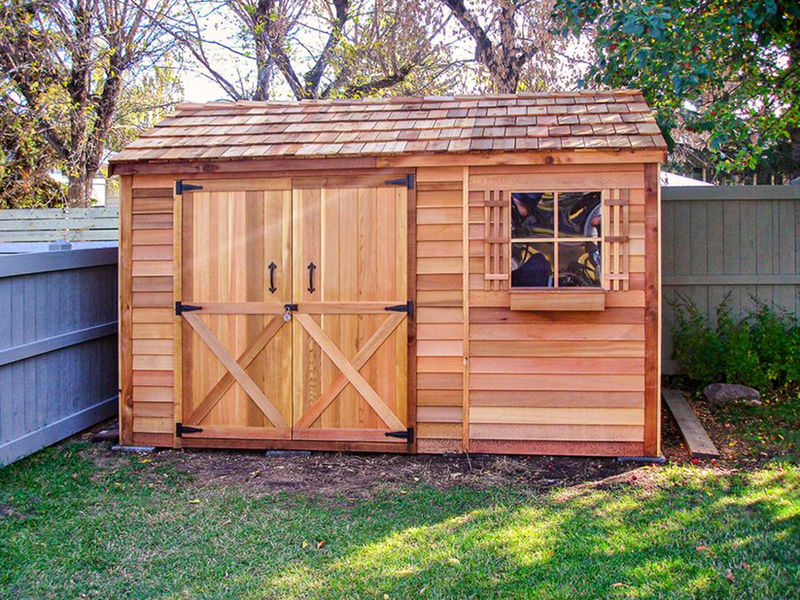 Load image into Gallery viewer, CedarShed Bayside Double Door Lifestyle 1 Marin Backyards
