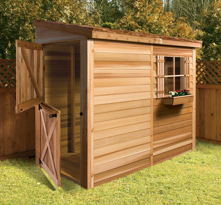 Load image into Gallery viewer, CedarShed Bayside Dutch Door Lifestyle 5 Marin Backyards
