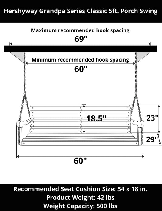Hershyway Grandpa Series Classic 5ft. Cypress Porch Swing