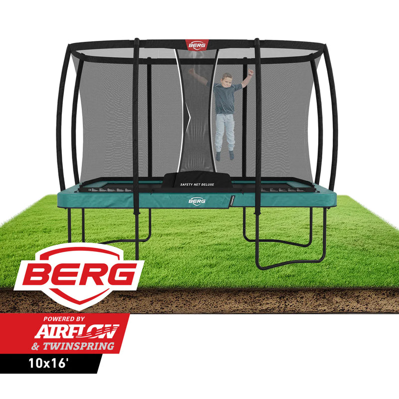 Load image into Gallery viewer, BERG Ultim Champion 10'x16' Rectangular Above Ground Trampoline + Safety Net DLX XL
