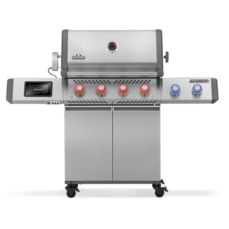 Load image into Gallery viewer, Stainless steel grill with multiple control knobs on a white background

