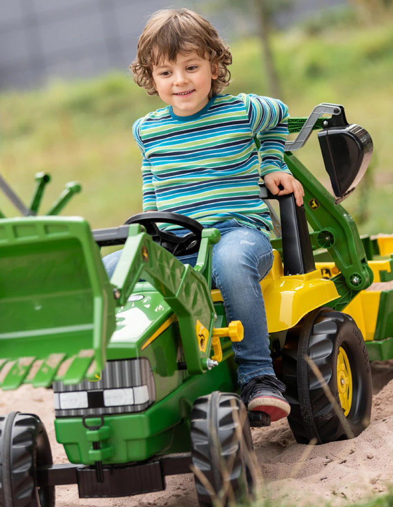 Load image into Gallery viewer, Ride On John Deere Pedal Loader With Backhoe In Action 3 Marin Backyards
