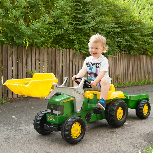 Ride On John Deere Pedal Tractor With Loader In Action 1 Marin Backyards