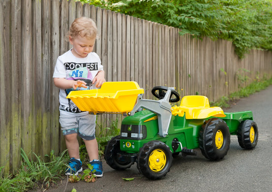 Ride On John Deere Pedal Tractor With Loader In Action 2 Marin Backyards