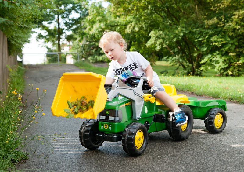 Load image into Gallery viewer, Ride On John Deere Pedal Tractor With Loader In Action 3 Marin Backyards
