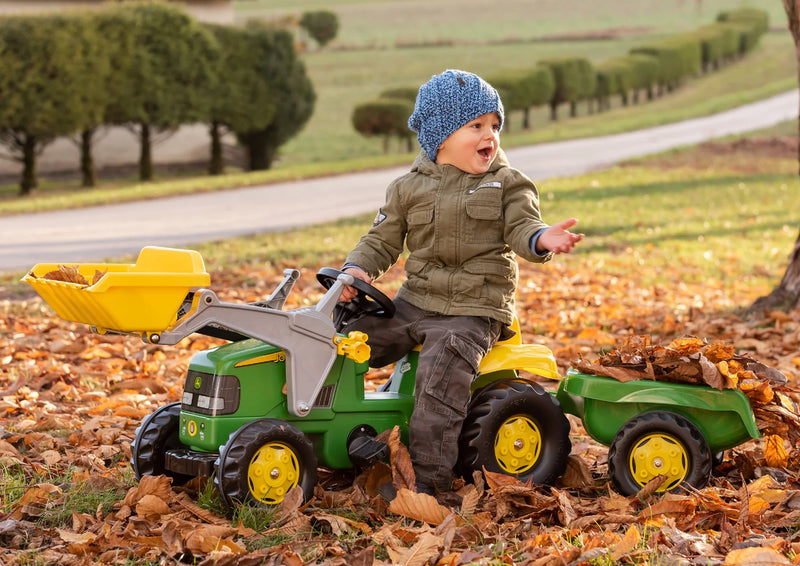 Load image into Gallery viewer, Ride On John Deere Pedal Tractor With Loader In Action 4 Marin Backyards
