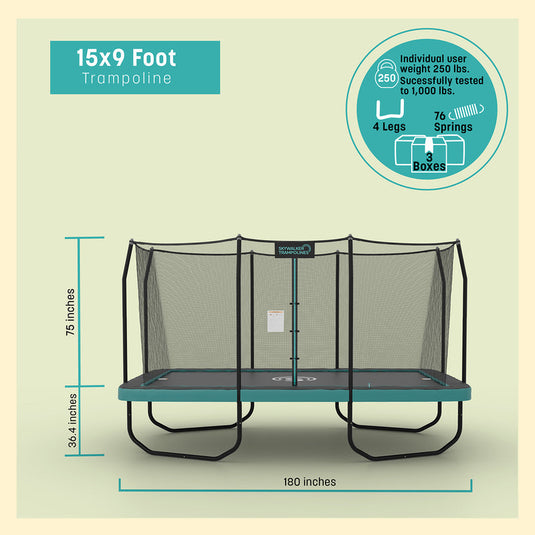 Signature Series 15'x 9' Rectangle Outdoor Trampoline with Enclosure