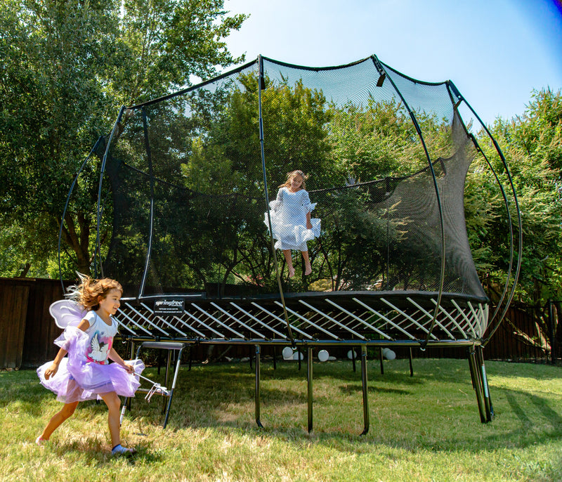 Load image into Gallery viewer, springfree trampoline with two girls playing
